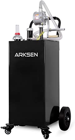 ARKSEN 35 Gallon Portable Fuel Storage Tank, Heavy Duty Rolling Gas & Diesel Pump Caddy on Wheels, for Car, Truck, ATV, Motorcycle or Lawnmower - Black