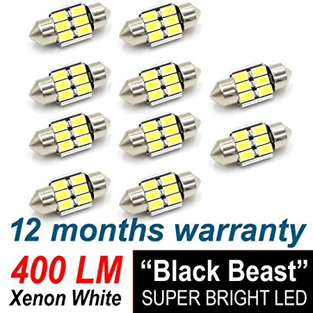 10 pcs LED Village "Black Beast" Extremely Bright 6 LED 5730 Chipset Canbus Error Free LED Bulbs for Interior Car Lights License Plate Dome Map Door Courtesy 1.25” 31MM White Xenon Festoon