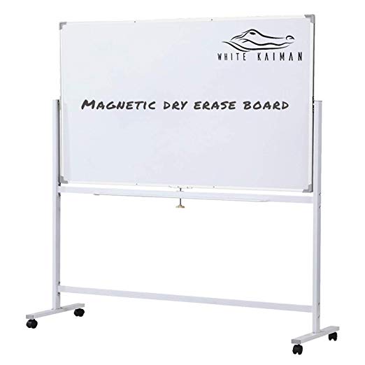 White Kaiman Dry Erase Magnetic Whiteboard w/Stand - Double Sided Reversible Marker Board, Mobile Metal Stand w/ 4 Locking Wheels - Accessories Included One Marker & Eraser and 3 Magnets (48" x 24")