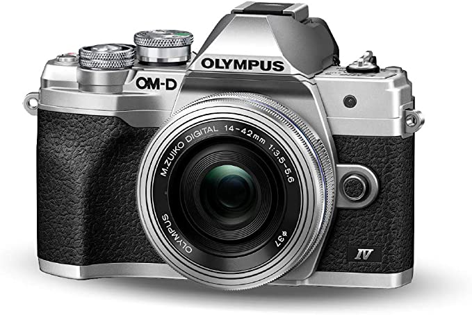 Olympus OM-D E-M10 Mark IV Micro Four Thirds System Camera Kit, 20 MP sensor, electronic viewfinder, 4K video, powerful AF, Wi-Fi, silver incl. M.Zuiko Digital ED 14‑42mm F3.5‑5.6 EZ Pancake silver