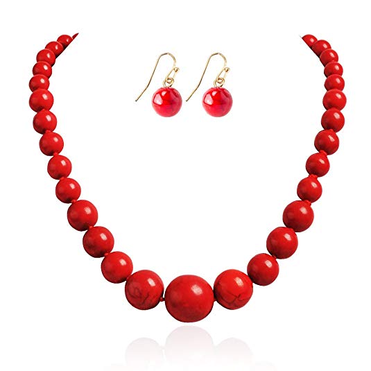 JANE STONE Round Beads Turquoise Necklace Bib Chunky Fashion Jewelry