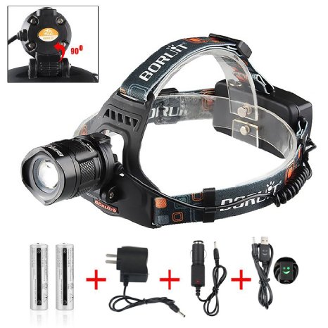 1800Lumens 5 Modes Zoomable LED Headlight  Headlamp Bright Headlamp for Hunting  Fishing Riding Camping Walking the Dog Powered By Rechargeable 18650 Batteries Included  A Car Charger 2157 Headlamp