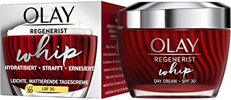 OLAY Regenerist Whip Day Cream with SPF30, 50 ml, Feather-Light Moisturising Cream with Niacinamide and Peptides, Cream for Firmed, Matte and Protected Skin, Face Care for Women