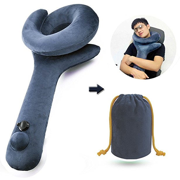 Travel Pillow Portable Inflatable Adjustable Washable Velvet Sleep Airline Travel Neck Pillow Top Travel Essential for Home Office Outdoor etc