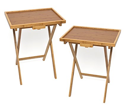 Lipper International Snack Table with Lip, Set of Two, Bamboo