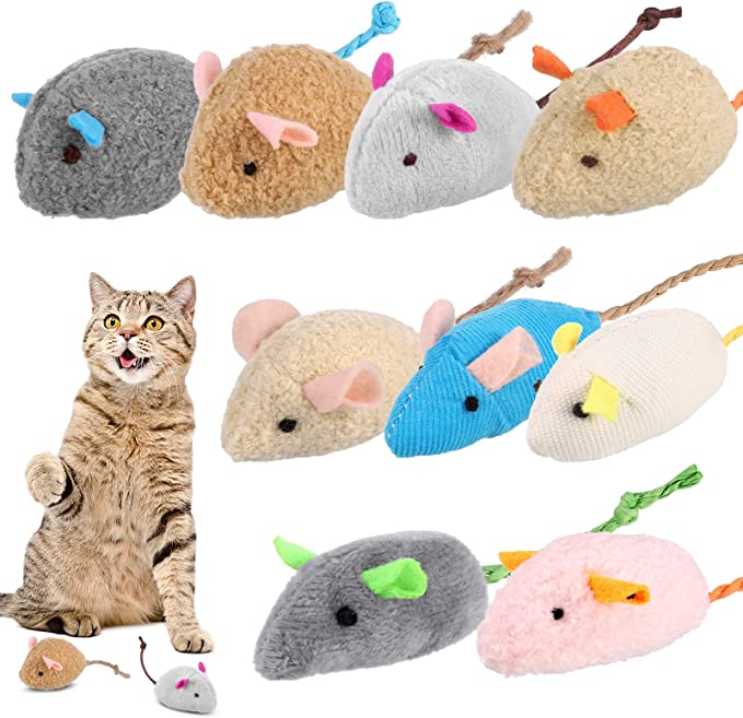 Chef Vinny 9 Pcs Cat Mouse Toys, Catnip Cat Toys, Chew Toys for Cat, Soft Plush Catnip Cat Toys, Mice Toys with String Tails Interactive Play for Cat, Puppy, Kitty Kitten