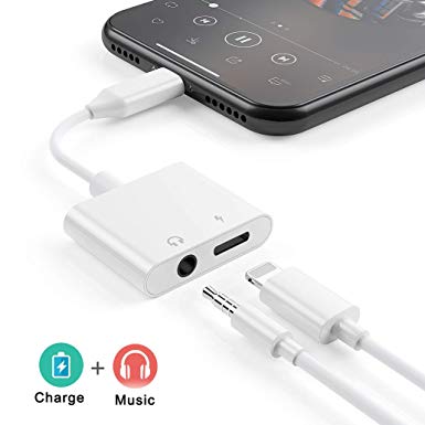 Adapter Headphones for iPhone 7 Charge and Audio Splitter 2 in 1 Earphone AUX Music Cable Charger Connect for iPhone X/XS/8/8 Plus/7/7 3.5mm Female Stereo Audio Headphone Jack Adapter Support iOS 12