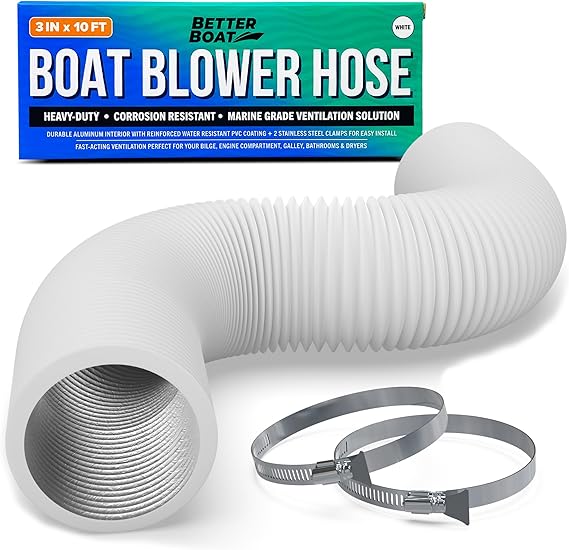 Boat Blower Hose 3 Inch Marine Exhaust Hose 10' Bilge, Engine Compartment, Head, Galley or Dryer Vent Hose 3 Inch Duct Hose 3 Inch Marine Blower Hose Flexible PVC White 3 Inch Duct Hose