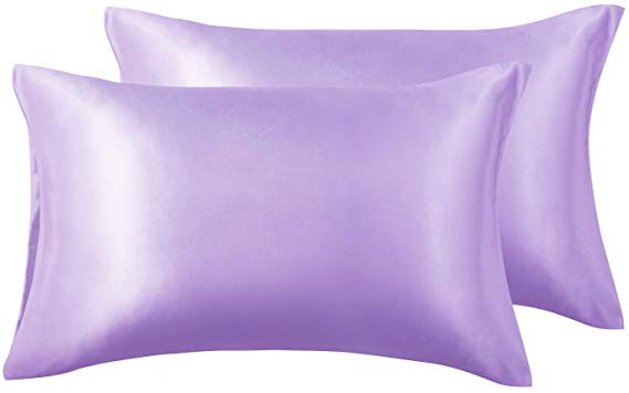 Love's cabin Silk Satin Pillowcase for Hair and Skin (Light Purple, 20x30 inches) Slip Pillow Cases Queen Size Set of 2 - Satin Cooling Pillow Covers with Envelope Closure