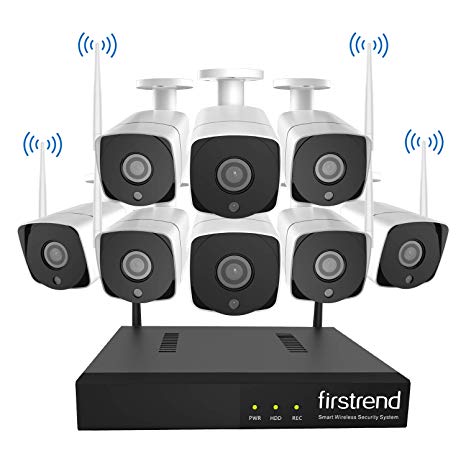 Firstrend Wireless Security Cameras System, 8CH 1080P HD Network IP NVR with 2TB Hard Drive and 4pcs HD 1.0MP Wireless Weatherproof Indoor Outdoor Surveillance Cameras with 65ft Night Vision