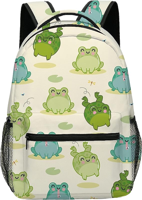 ZQKJLH Frog Backpacks 16in Cute Kawaii Frog Bags Lightweight Laptop Bags Durable Waterproof Backpacks for Adult Women Men Work Travel Hiking