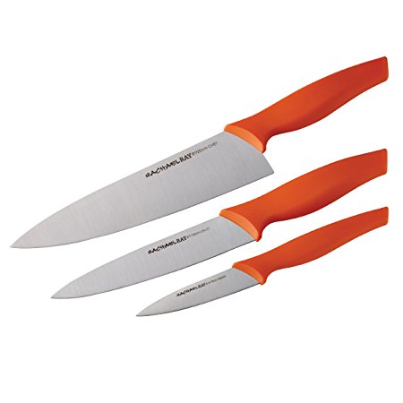 Rachael Ray 3-Piece Japanese Stainless Steel Chef Knife Set with Orange Handles and Sheaths