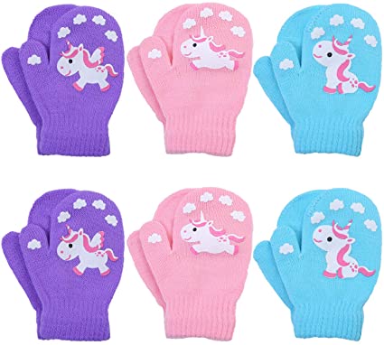 Cooraby 6 Pairs Toddler Magic Stretch Mittens Winter Unisex Baby Knitted Gloves Mittens