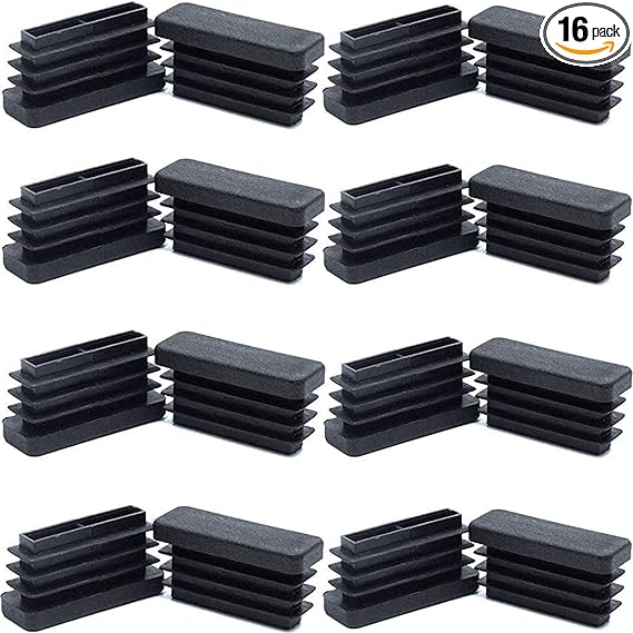 MUZIEBA 1/2x 1 1/2inch Rectangle Tubing End Caps, Tubing Post End Cap, Black Plastic Plugs, Chair Glide Floor Protector (13*38mm,16 Pack)