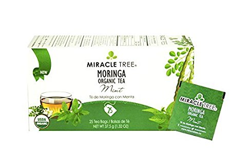Miracle Tree - Organic Moringa Superfood Tea, 25 Individually Sealed Tea Bags, Mint