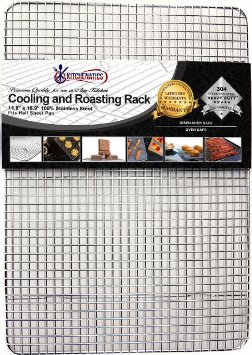 Kitchenatics 100% Stainless Steel Cooling and Roasting Rack Thick-Wire Grid Fits 13" x 18" Half Sheet Baking Pan for Cooking Smoking Grilling and BBQ Oven-Safe Rust-Resistant