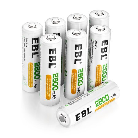 EBL Pack of 8 AA 2800mAh Ni-MH Performance Rechargeable Batteries