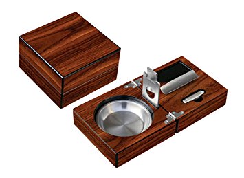 Prestige Import Group - Folding Wood Cigar Ashtray Set w/ Cutter - Color: Walnut
