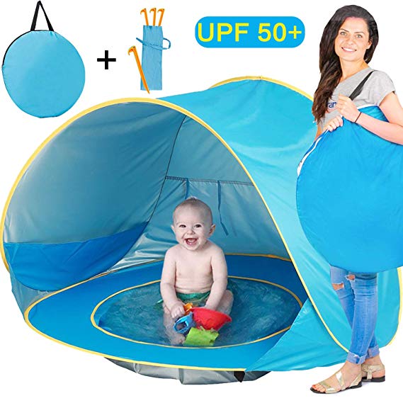 MAXSASI Baby Beach Tent, Pop Up Portable Sun Shelter with Pool, 50  UPF UV Protection & Waterproof 300MM, Summer Outdoor Baby Tent for Aged 0-4 Infant Toddler Kids Parks Beach Shade