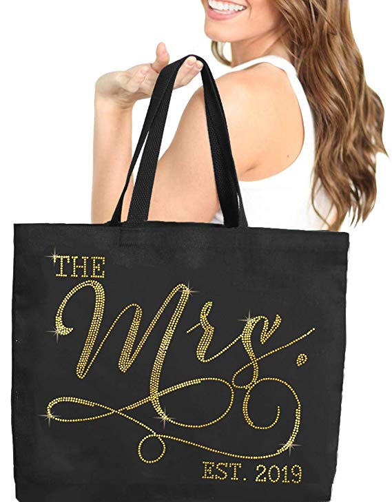 Gold Bridal Tote Bag - Jumbo Size The Mrs EST. 2019 Bridal Shower Supplies Bachelorette Party Gift