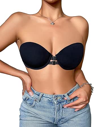 Milumia Women's Strapless Push Up Bra Front Closure Bandeau Bra Unpadded