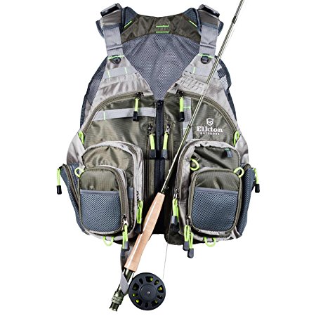 Elkton Outdoors Lightweight Universal Fit Fly Fishing Vest Backpack With Fly Storage Compartments and Rod Holders / Fly Fishing Vest Pack / Fishing Vest Mesh