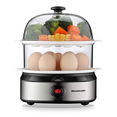 Homeleader Egg Cooker, 360W Egg Maker, Electric Egg Boiler with Steamer Bowl and Measuring Cup, 14 Eggs Capacity, Automatic Shut Off, K08-009