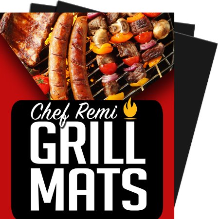 Chef Remi Grill Mat - Lifetime Guarantee - Set Of 2 Heavy Duty Non-Stick Grilling Mats - 16 x 13 Inch - Use on Gas Charcoal Electric BBQ Grills - Made With USA Raw Materials - Rated 1 New Release