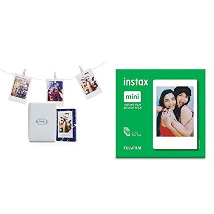 instax Link Smartphone Printer bundle, Ash White and Mini film 50 Shot Pack