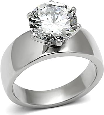 L8ny Wide Band Big Solitaire 3.5 Carat CZ Womens Stainless Steel Wedding Ring