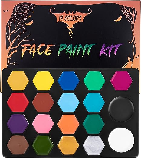 Face Paint Kit for Kids,Face & Body Paint,19 Water Based Face Paint Colors, Hypoallergenic Safe Non-Toxic, Ideal for Halloween,Cosplay,Party Festival, Parties, Theater & Stage