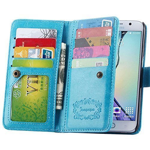 S6 Case, Galaxy S6 Case, Joopapa Samsung Galaxy S6 Wallet Case,Pu Leather Case Magnet Wallet Credit Card Holder Flip Cover Case Built-in 9 Card Slots & Stand Case for Samsung Galaxy S6 (Blue)