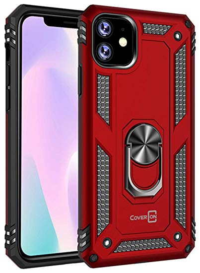 CoverON Metal Ring Holder Kickstand Resistor Series for iPhone 11 Case (2019), Red