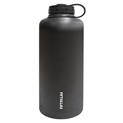 Fifty/Fifty Black Vacuum-Insulated Stainless Steel Bottle with Wide Mouth - 64 oz. Capacity
