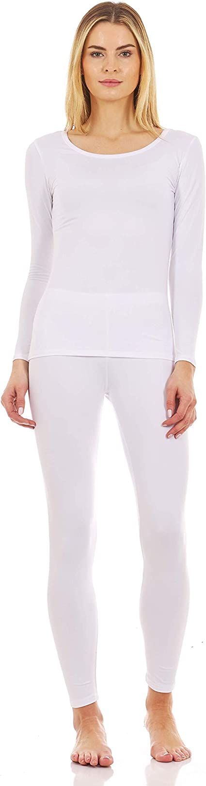 Thermajane Long Johns Thermal Underwear for Women Scoop Neck Fleece Lined Base Layer Pajama Set Cold Weather