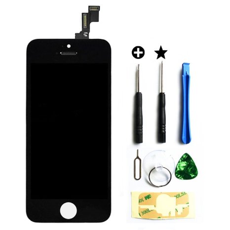 CLWHJLCD Touch Screen Digitizer Glass Replacement Full Assembly for iPhone 5S Black