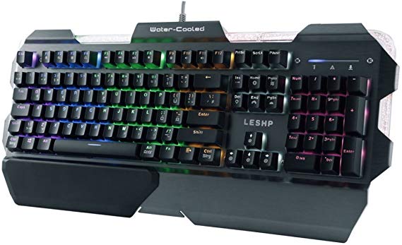 Leshp Mechanical Gaming Keyboard – Aluminium Structure – Liquid Cooled 7 Colour Backlit Keyboard QWERTZ German Keyboard Layout Gaming Keyboard for PC Mac grey grey 47.5x21.3x3.7cm