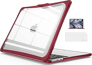 IBENZER Hexpact Compatible with 2024 2023 2022 MacBook Air 13 inch Case M3 A3113 M2 A2681, Heavy Duty Case & KeyboardCover & ScreenFilm for Mac Air 13.6 Touch ID, Wine Red, HPE-AT13-KK-WR 2