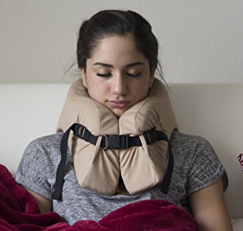 Travel Neck Pillow that keeps Head and Chin in relaxed Position. (Khaki)