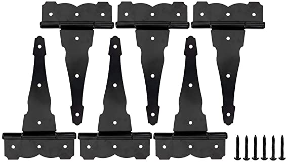 Home Master Hardware 8 in Heavy Duty Decorative T Strap Hinge Shed Storage Gate Barns Tee Hinges with Screws Black Finish 6 Pack