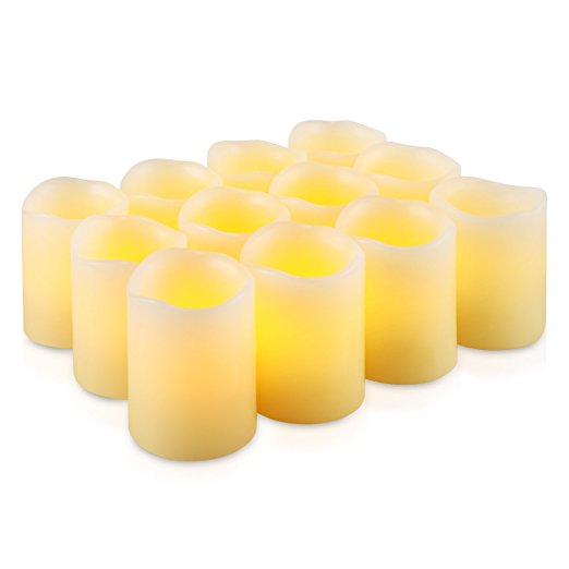 Kohree Flameless Candles with Built-in Daily-Cycle Timer, Outdoor Battery Operated Led Real Wax Candles Light - 12 Set Votive Candles, Warm White