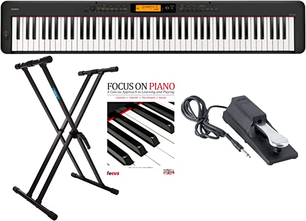 Casio CDP-S360 88-Key Digital Home Piano with Knox Gear Adjustable Keyboard Stand, On Stage Keyboard Piano Style Sustain Pedal, and Learning Book Bundle (4 Items)