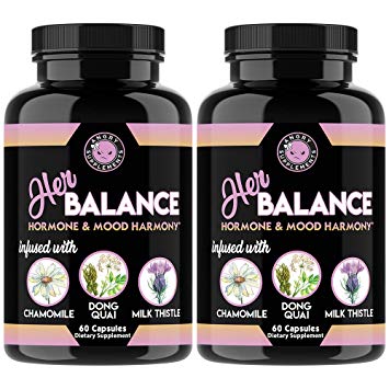 Her Balance, Women’s Hormone and Mood Harmony, PMS Relief, Menopause Support, Infused with Chamomile, Dong Quai, Milk Thistle and Black Cohosh by Angry Supplements, 60 Day Supply (2-Bottles)