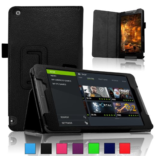 Infiland NVIDIA SHIELD Tablet K1 Case - Slim Folio PU Leather Smart Cover Case for NVIDIA SHIELD Tablet K1 (2015 Newest Version) / NVIDIA Shield 2 Tablet 8-Inch (2014 version), Black