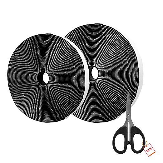AIEX 39.37 Feet/12m hook and Loop Self Adhesive Tape Roll With Gift Scissors (Black)