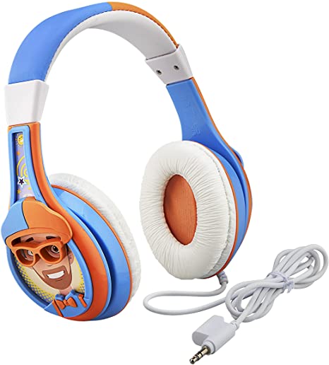 eKids Blippi Headphones for Kids, Wired Headphones for School, Home or Travel, Tangle Free Stereo Headphones with Parental Volume Control, Connect via 3.5mm Jack