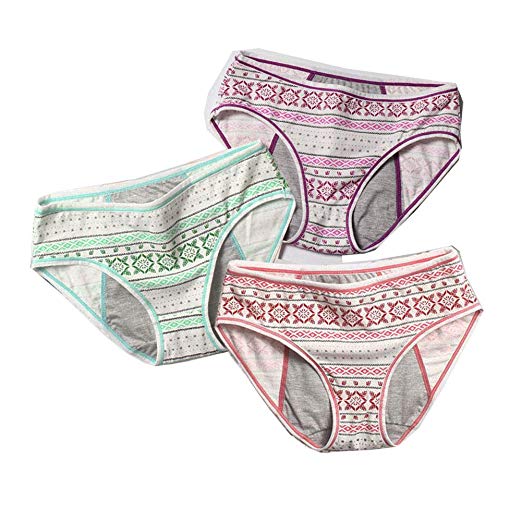 3 Pack Teens Cotton Menstrual Sanitary Protective Underwear Girls Lace Leakproof Period Panties