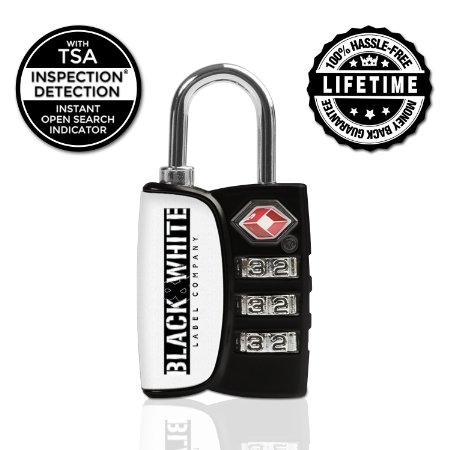 TSA Lock Premium TSA Accepted 3 Digit Combination Travel Luggage Lock W/ Inspection Detection Open Search Indicator - Travel Sentry Safety & Security Protection Heavy Duty Suitcase Padlock Lifetime Warranty - White/Black Single Pack