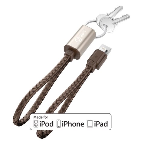 LABC Apple-Certified MFi Lightning Cable Keychain iPhone Lightning Cable Charging Cable Data Sync Cable 8 Pin Cable for iPhone 5/5s/5c 6s 6s Plus iPad iPod 5G [Gold/Brown][(LABC-504-GD)