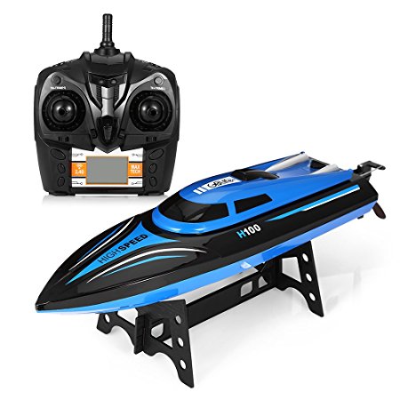 GBlife High Speed Remote Control RC Boats with LCD Screen 2.4GHz 4 Channels 2 Modes (Black Blue)